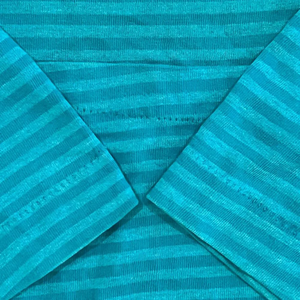 Vintage 80s Fruit Of The Loom Striped Shirt Teal Made in USA Single Stitch Large - Picture 2 of 6